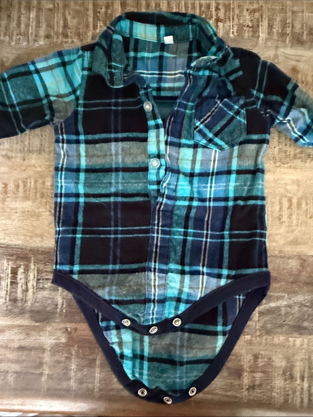 Plaid Long-Sleeve Onesie in Teal and Navy - Unbranded